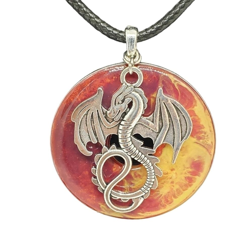 Fire Breathing Dragon on Hand Painted Pendant Necklace